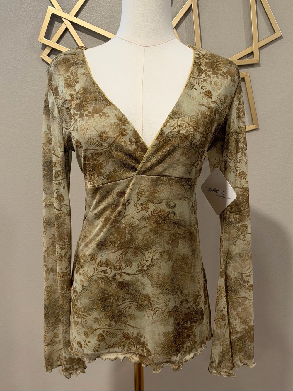 Olive Floral V-Neck Long Sleeve Top